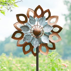 solar yard art wind spinner in copper color