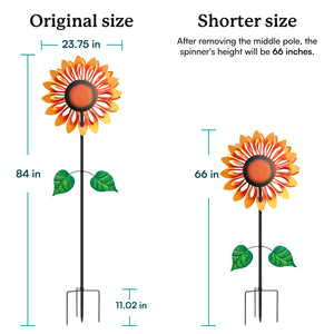 Cyan Oasis Sunny Sunflower Wind Spinner can be adjust the height from 84 to 66 inches.