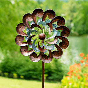 Retro Bronzed Garden Wind Spinner - Cyan Oasis