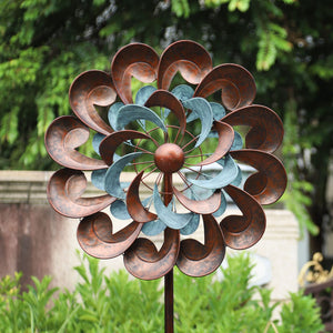 Retro Bronzed Garden Wind Spinner - Cyan Oasis