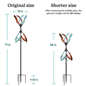 The outdoor metal flowers wind spinner can be adjusted from 71 inches to 56 inches.