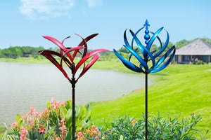 Best garden decor gift for friends, the Cyan Oasis wind sculptures decord the yard vibrant and colorful.