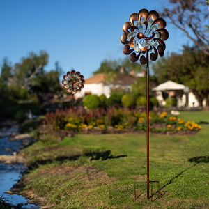 Retro Bronzed Garden Wind Spinner - Cyan Oasis