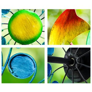 The colorful windmill blades are covered in handmade brush marks, making this beautiful piece of garden art even more vibrant and interesting!