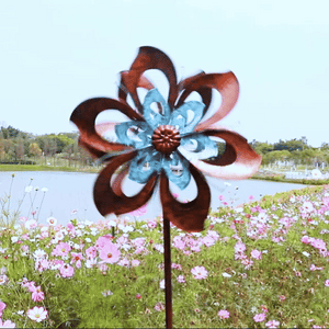 windmill decor spinning in flower sea