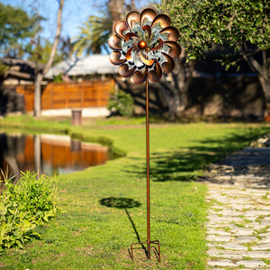 Retro Bronzed Garden Wind Spinner - Cyan Oasis