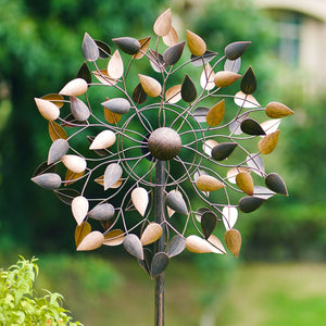 large metal yard art like fall leaves