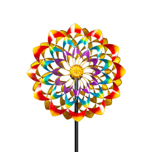 Cyan Oasis Rainbow Zinnia Wind Spinner