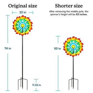 yard spinners metal large can adjust the height by removing the middle pole, original height is 74 inches