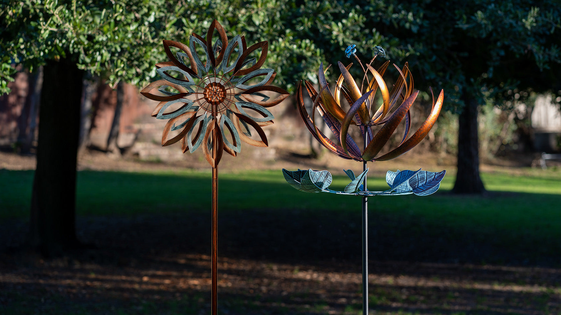 Copper large flower windmill sculpture