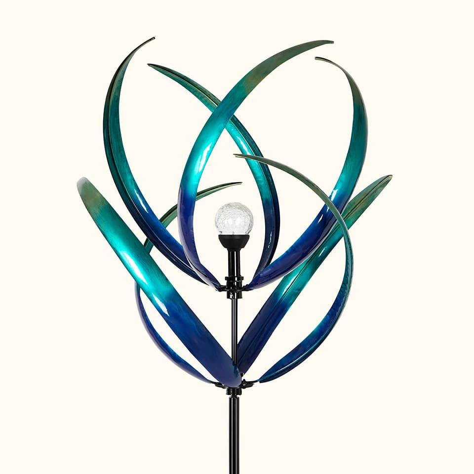 Double Layers Wind Spinner With Solar Bulb Cyan Oasis