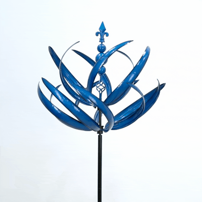 Blue Harlow Lotus Flower Wind Spinner For Garden