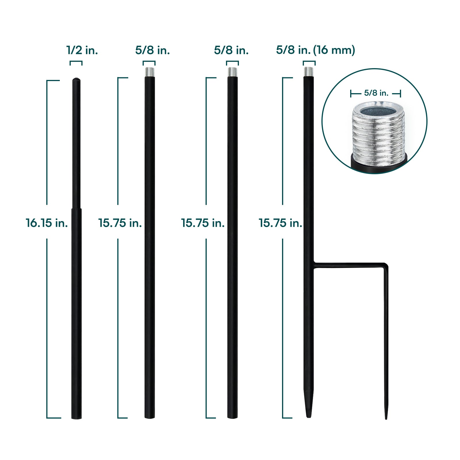 63.4 in. wind spinner poles set metal