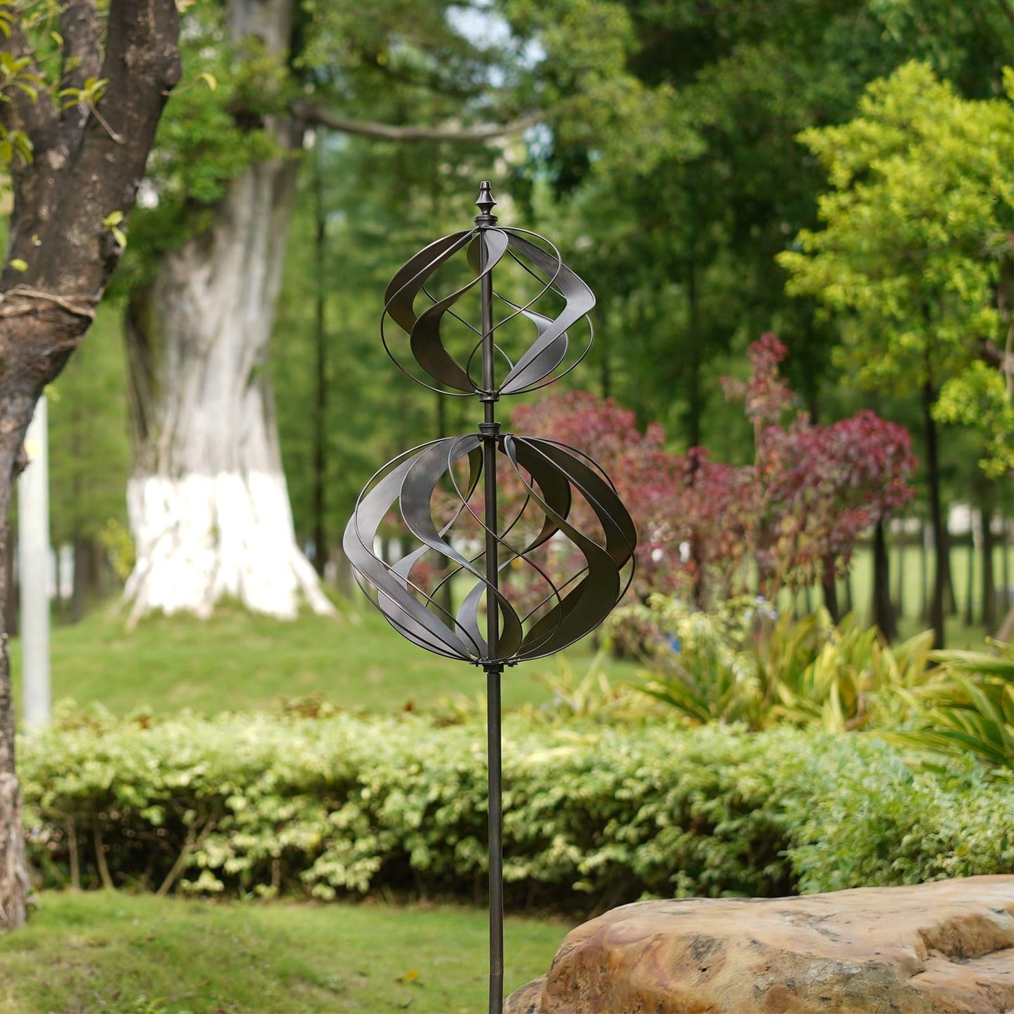 Dual Structure Global Lawn Double Wind Spinners Sculpture