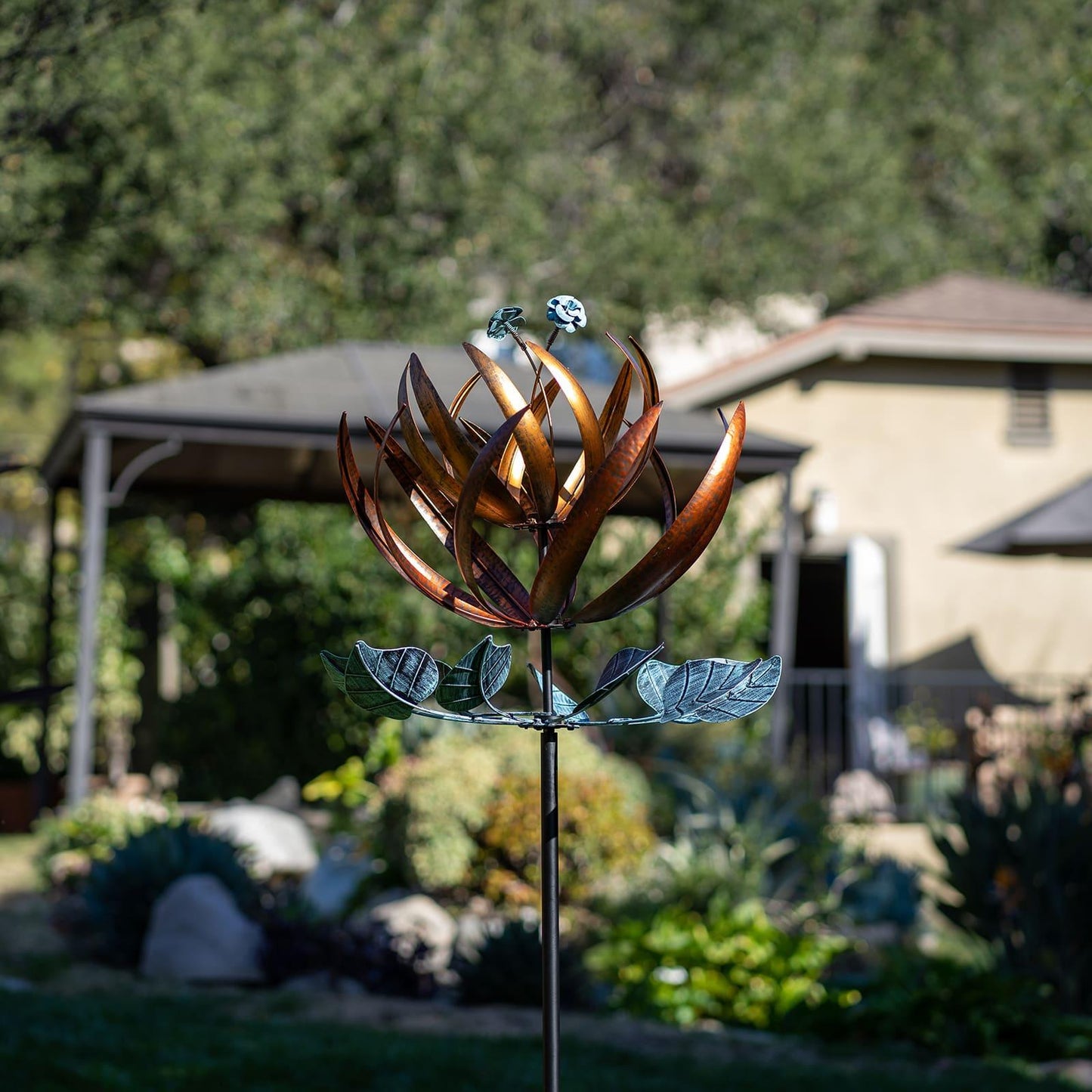 Handmade Large Yard Art Copper Garden Metal Windmill Sculptures Wind Spinners