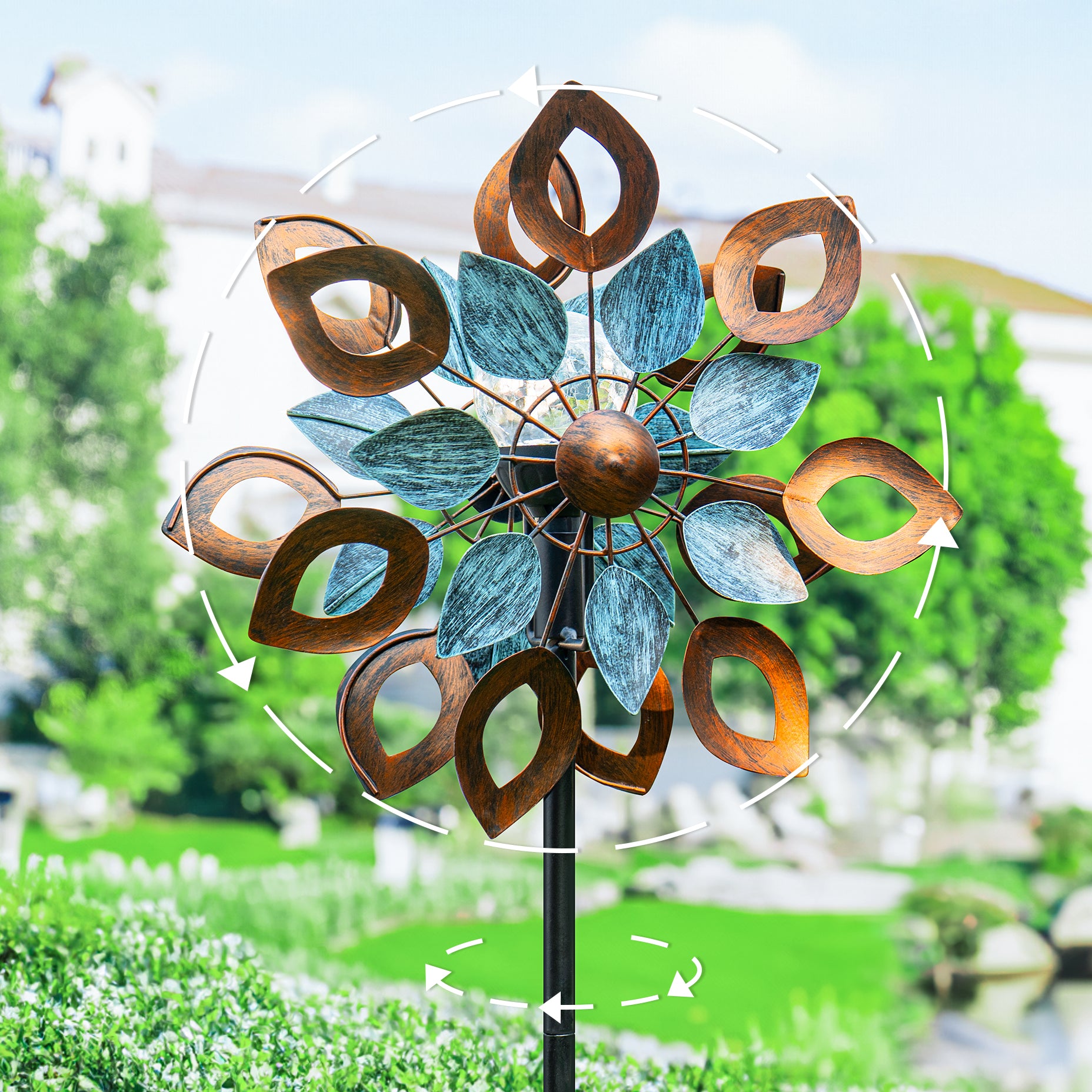Retro Dahlia Solar Wind Spinner – Cyan Oasis