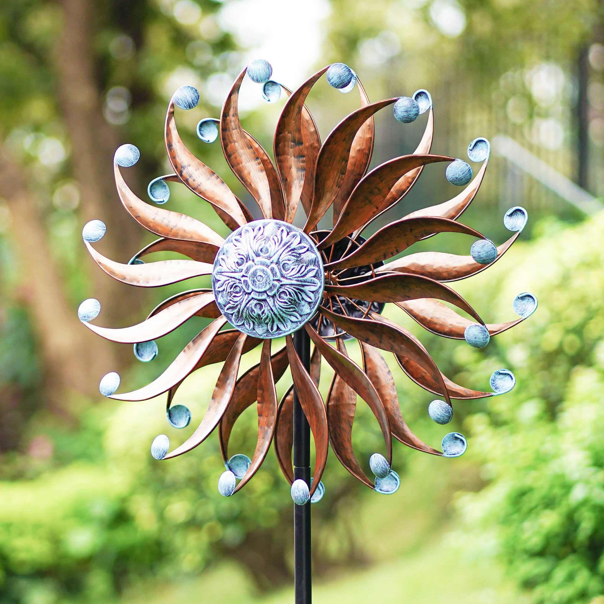 Copper Metal Wind Spinner for Garden and Yard, Kinetic Sculpture
