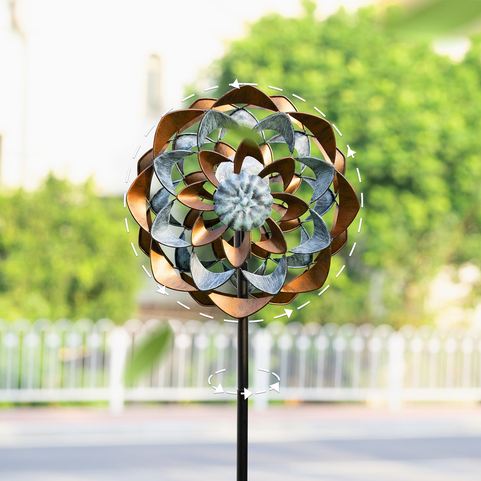Garden Decor Small Metal Retro Flower Wind Spinner with
