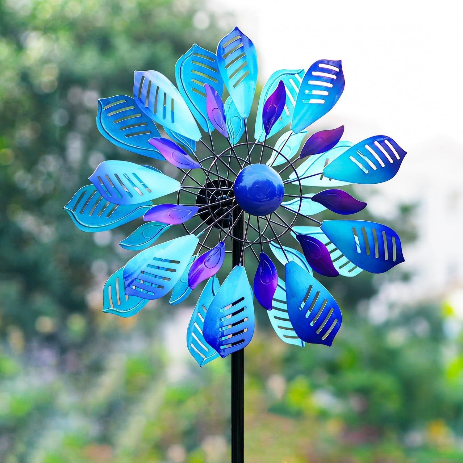 Metal Peacock Feather Garden Wind Spinner | Cyan Oasis