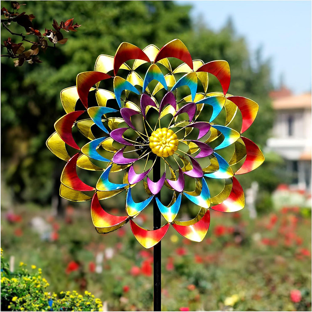 Colorful Wind Spinners & Garden Wind Sculpture for Yard, Lawn – Cyan Oasis