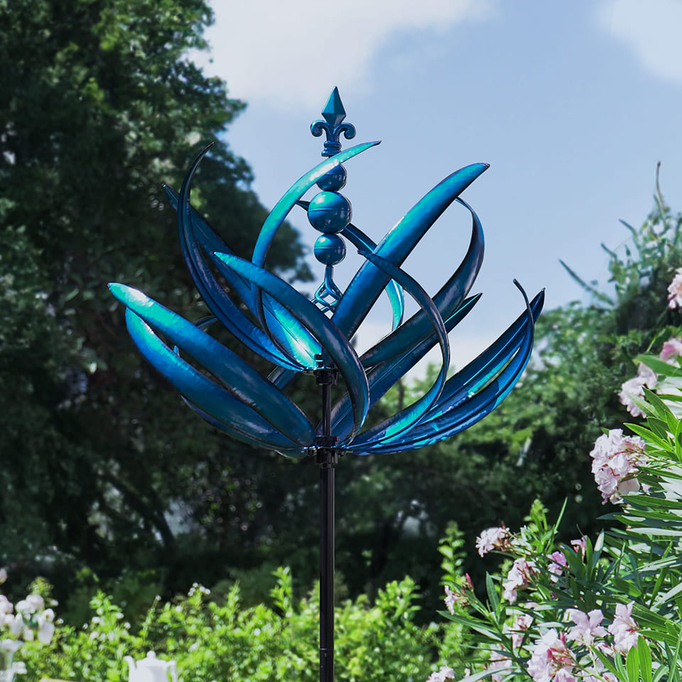 Blue Crimson Harlow Lotus Flower Wind Spinner For Garden