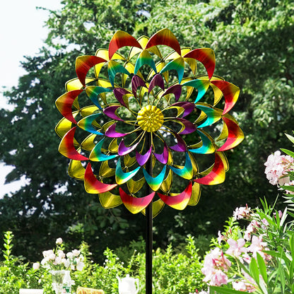 Colorful Dual Zinnia Garden Wind Spinner