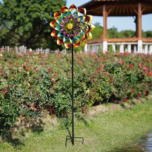 Art in Yard Dual Motion Zinnia Flower Wind Spinner