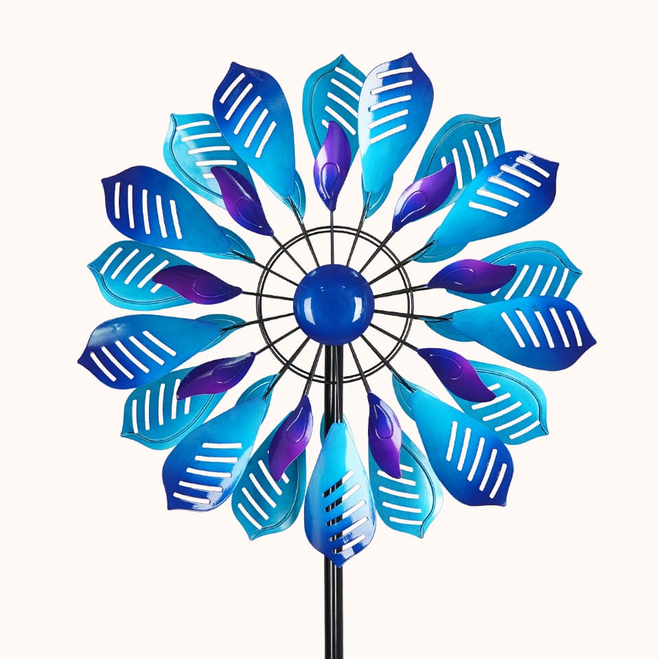 Metal Peacock Feather Garden Wind Spinner 