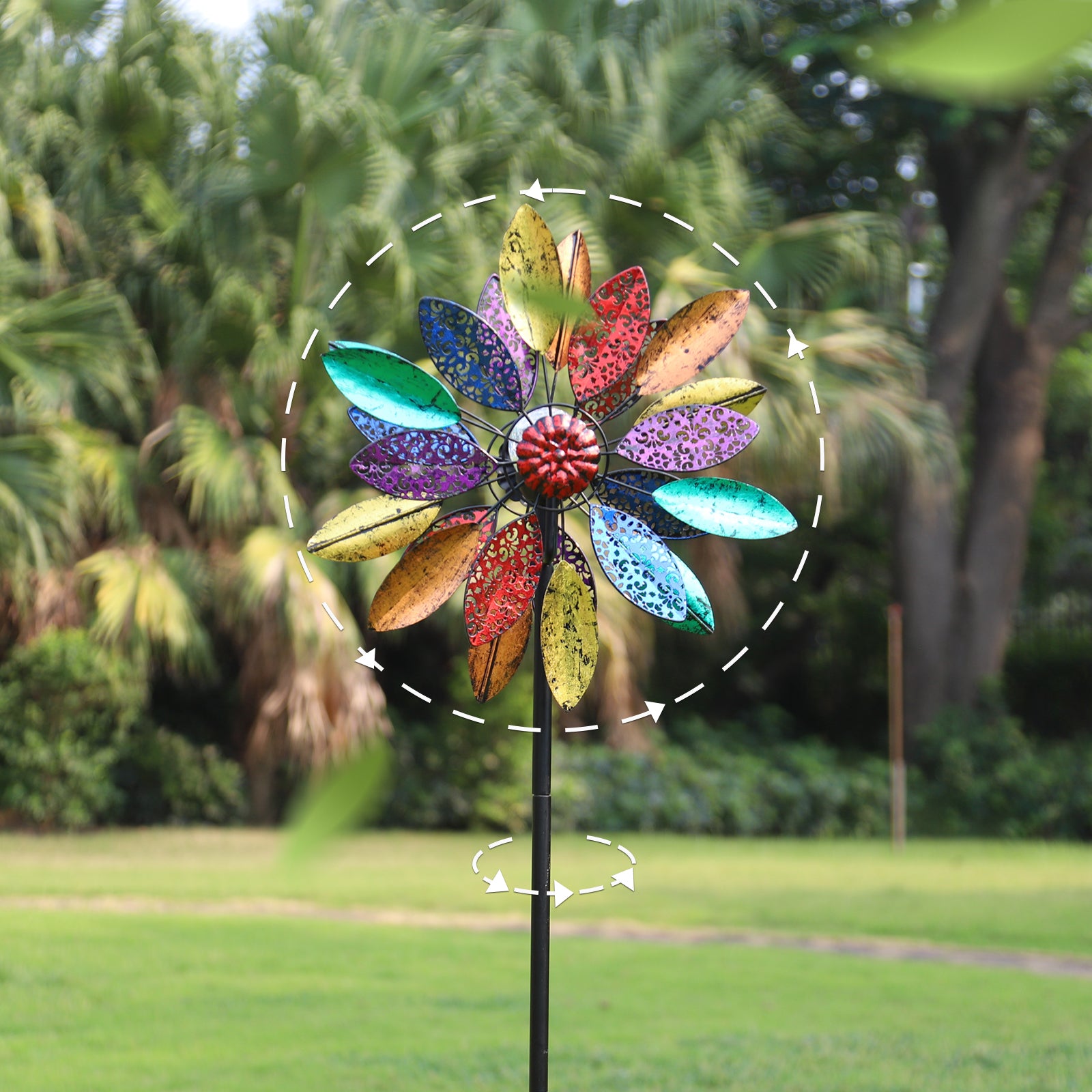 Cyan Oasis Multi-color leaves vibrant wind spinner, colorful