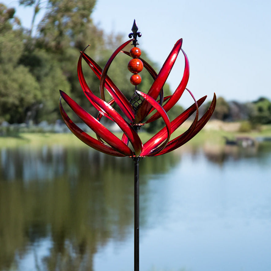 Crimson Harlow Waves Lotus Flower Wind Spinner | Cyan Oasis