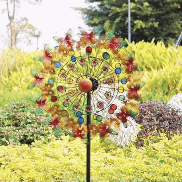 butterfly wind spinner spinning in garden