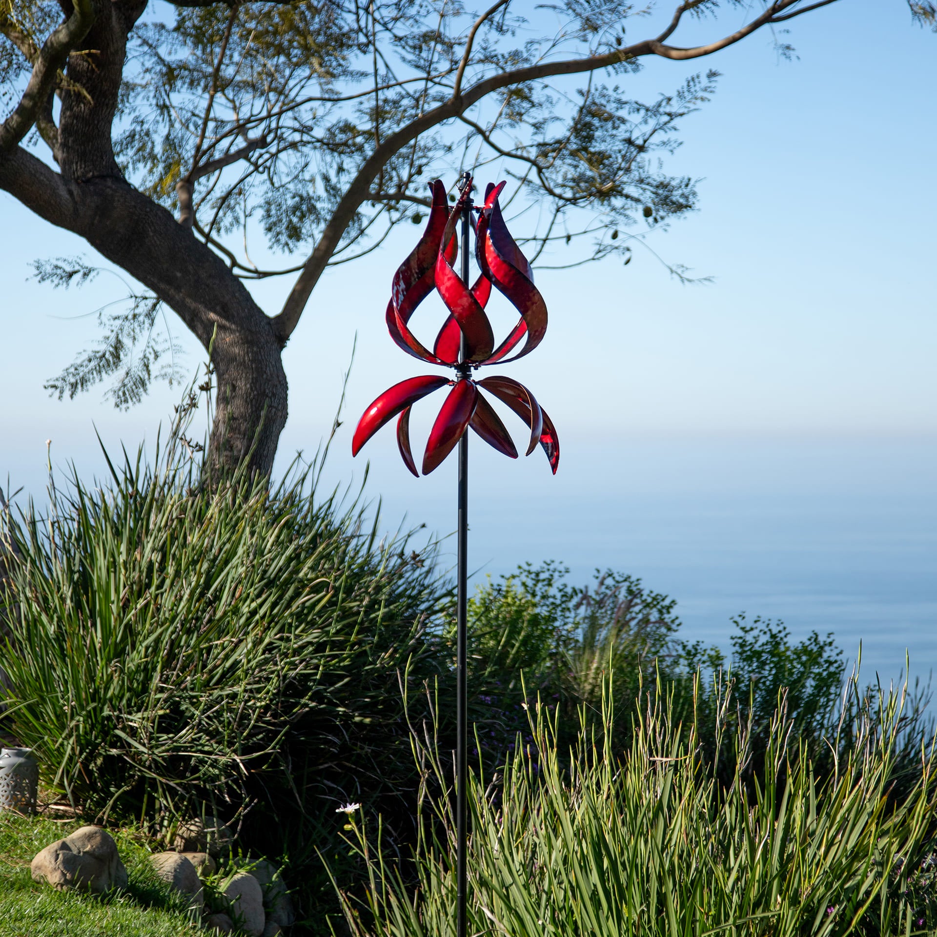 Cyan Oasis Garden Wind Sinner, Kinetic Windmill Tulip Wind Sculptures