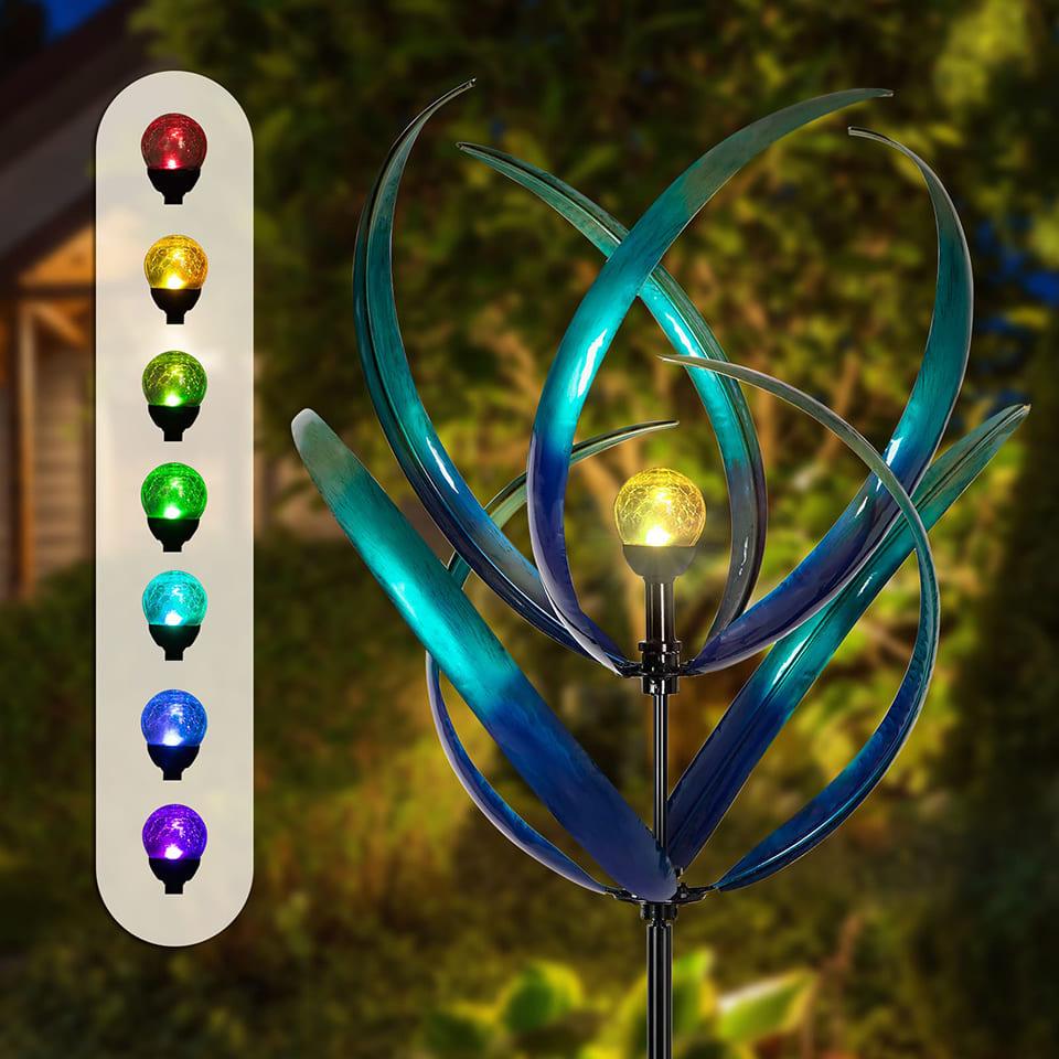 Dawn Magnolia Solar Wind Spinner, Metal Large Yard Sculpture
