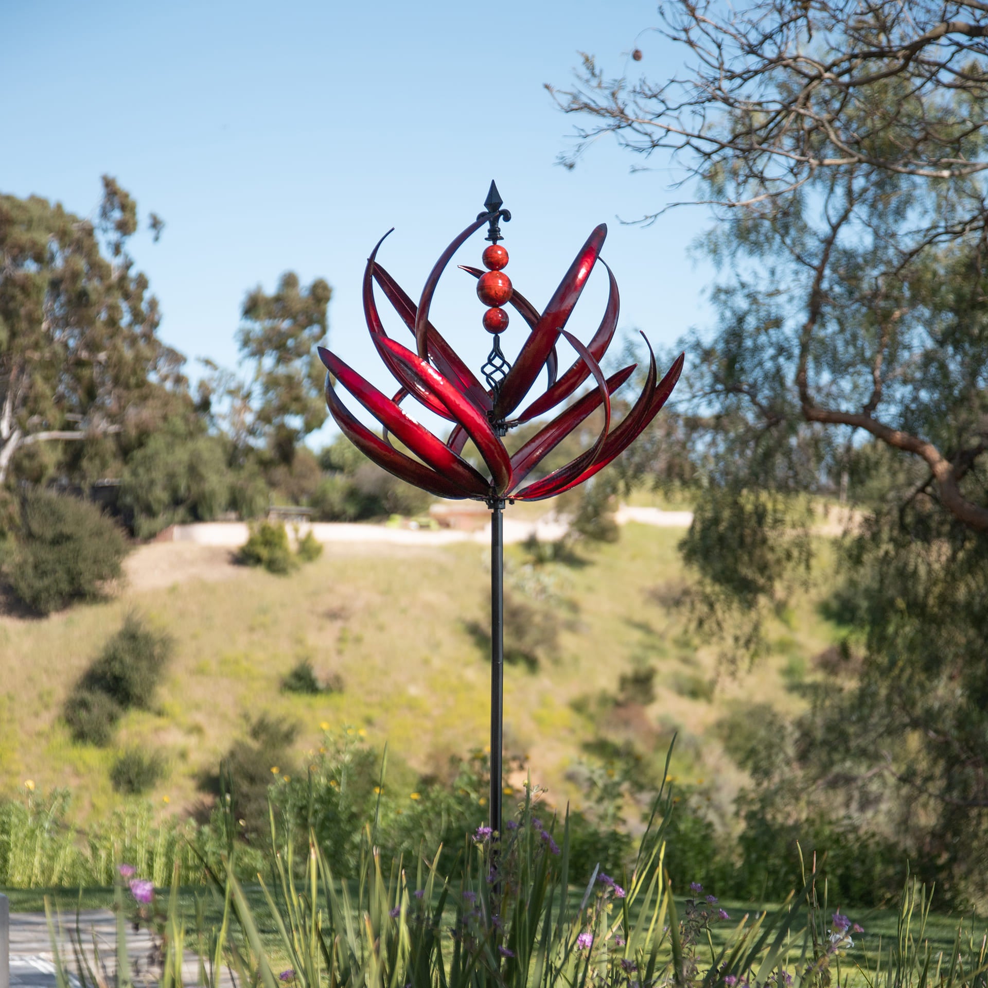 Crimson Harlow Waves Lotus Flower Wind Spinner | Cyan Oasis