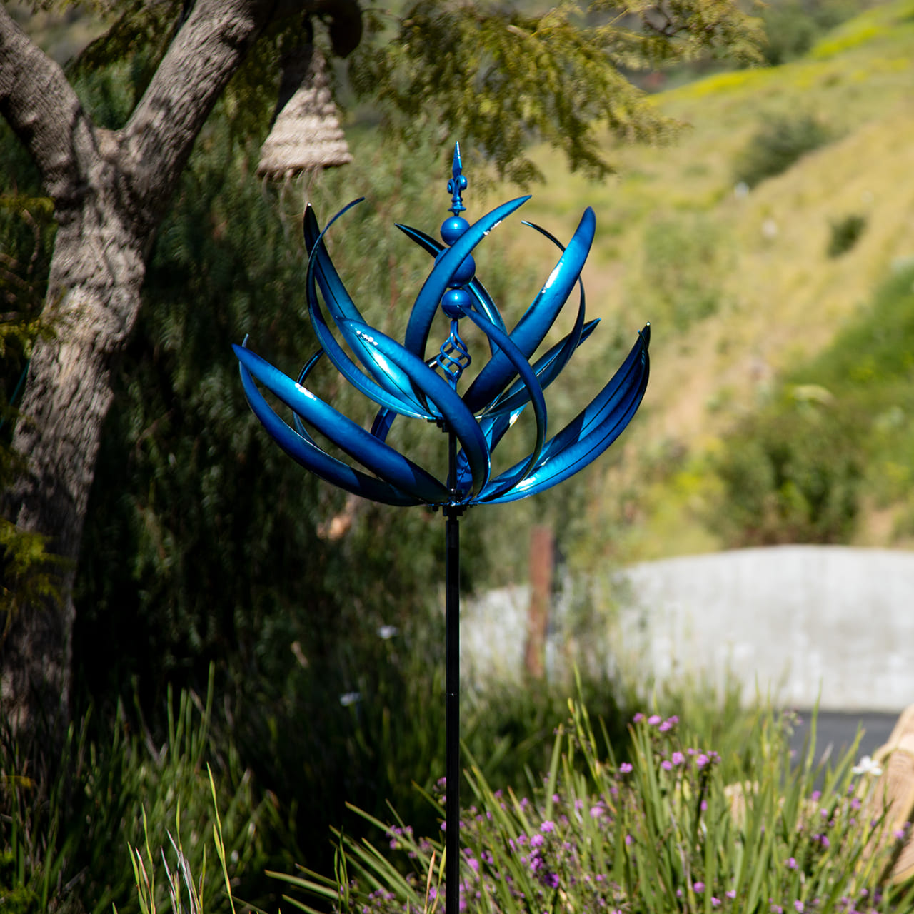 Blue Lotus Flower Wind Spinners Kinetic for Lawn Garden Decor