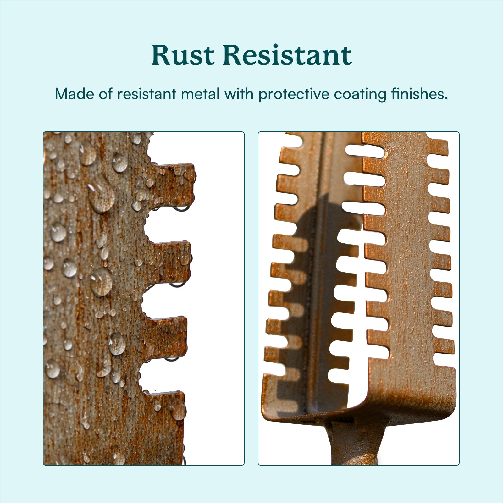 Metal product with rust resistance feature on a light blue background
