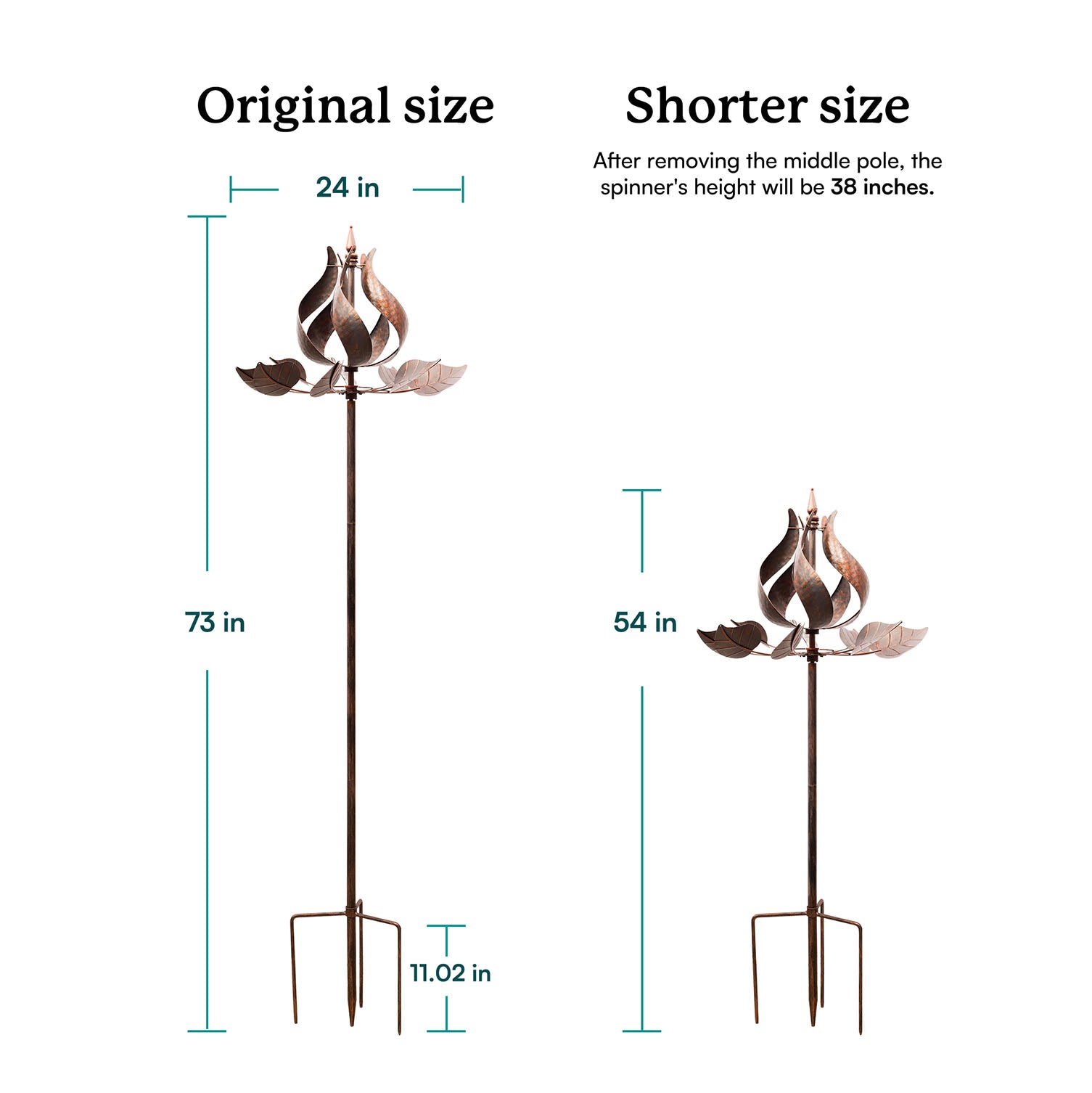 Copper Tulip Flower Wind Spinner, Large Metal Garden Sculptures