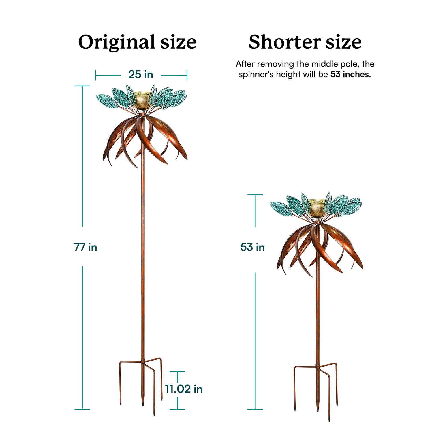 outdoor wind spinner adjustable, original 77 inches, can be adjust to 53 inches.