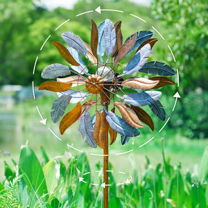 The feather shaped windmill can rotate 360 degrees to capture the wind from all directions