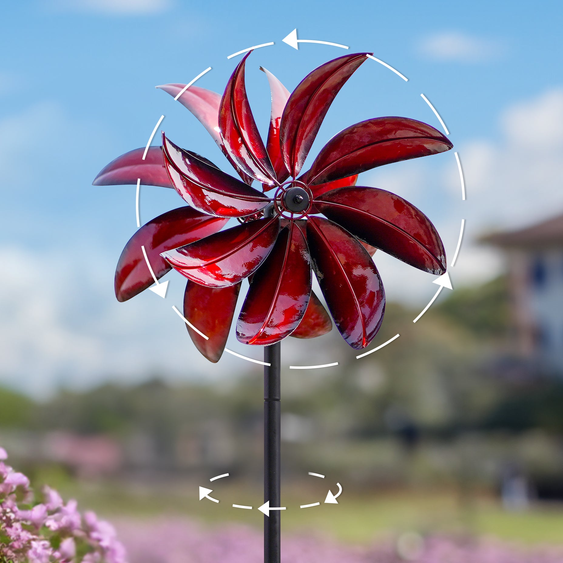 Crimson Petal Wind Spinner – Cyan Oasis