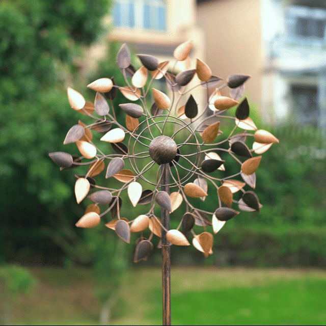 wind spinners in the yard spinning 