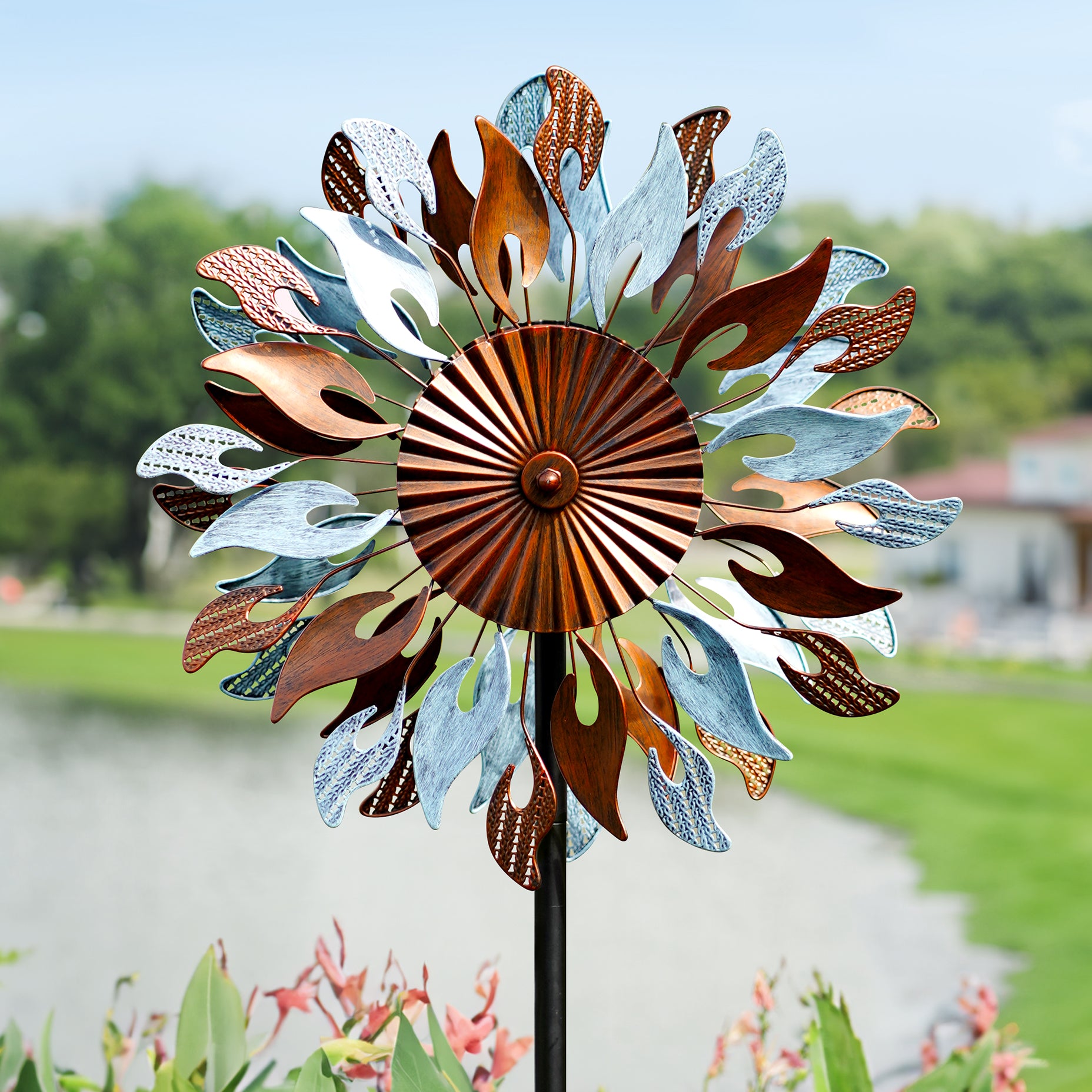 Sun Flame Wind Spinner – Cyan Oasis