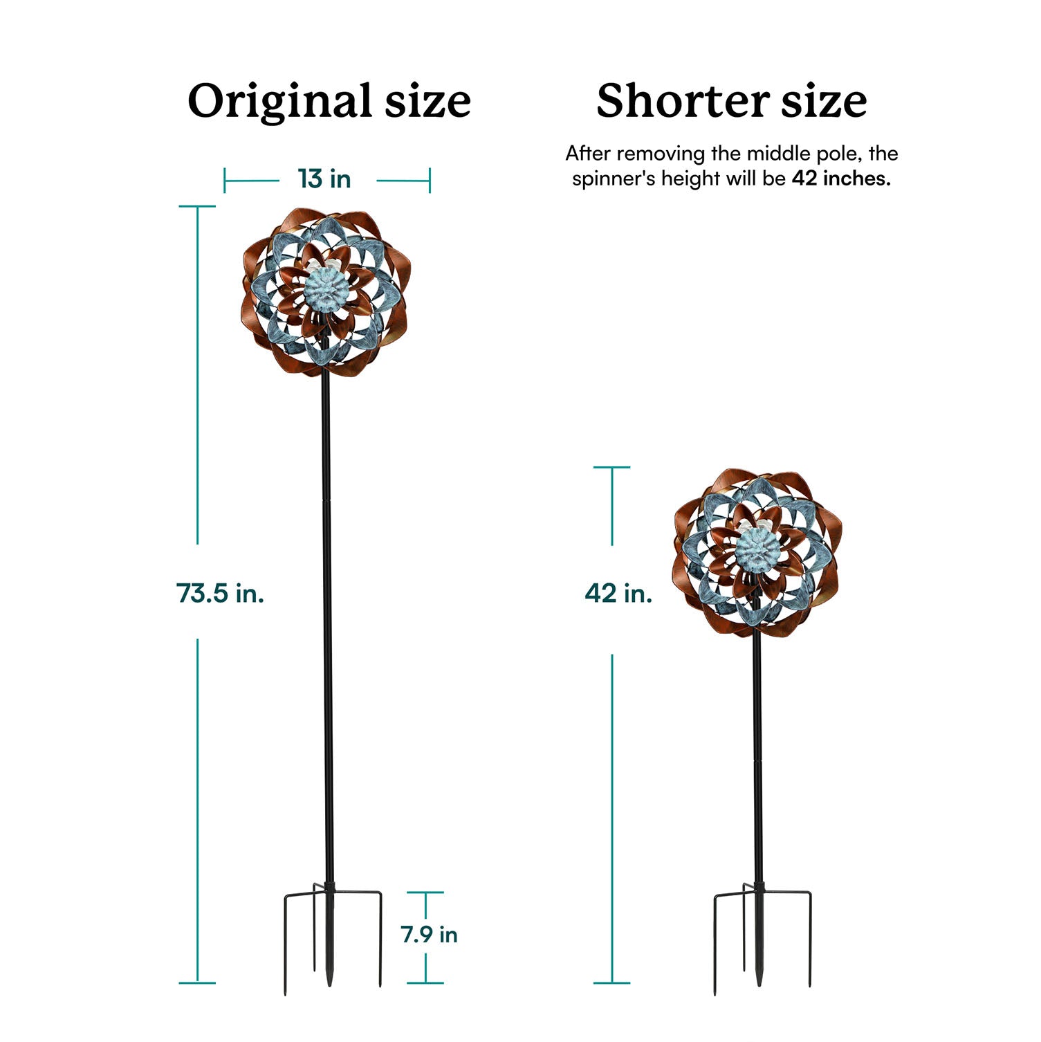 Garden Decor Small Metal Retro Flower Wind Spinner with Solar